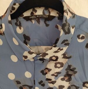 NEIL BARRETT Leopard + Blue Slim-Fit Sleeve Button Up XL